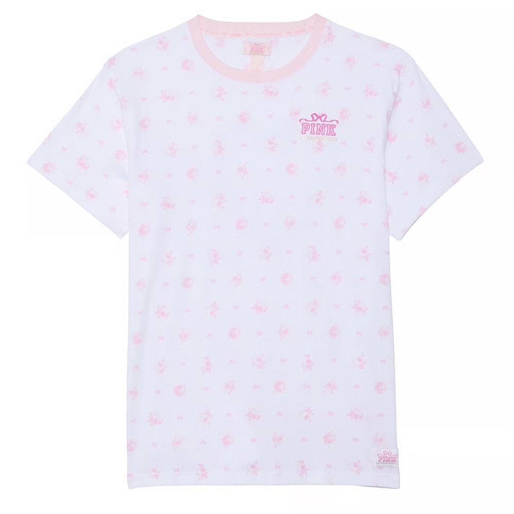 NWT LoveShackFancy x Pink White and Pink Graphic Tee Rose Dot White